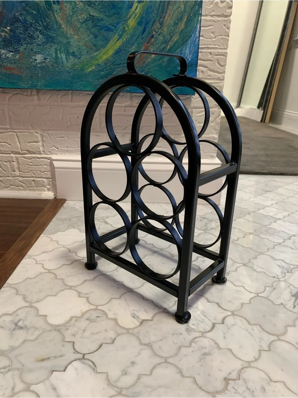 Vintage Black Wrought Iron/Metal 5-Bottle Wine Rack - Compact Countertop Holder